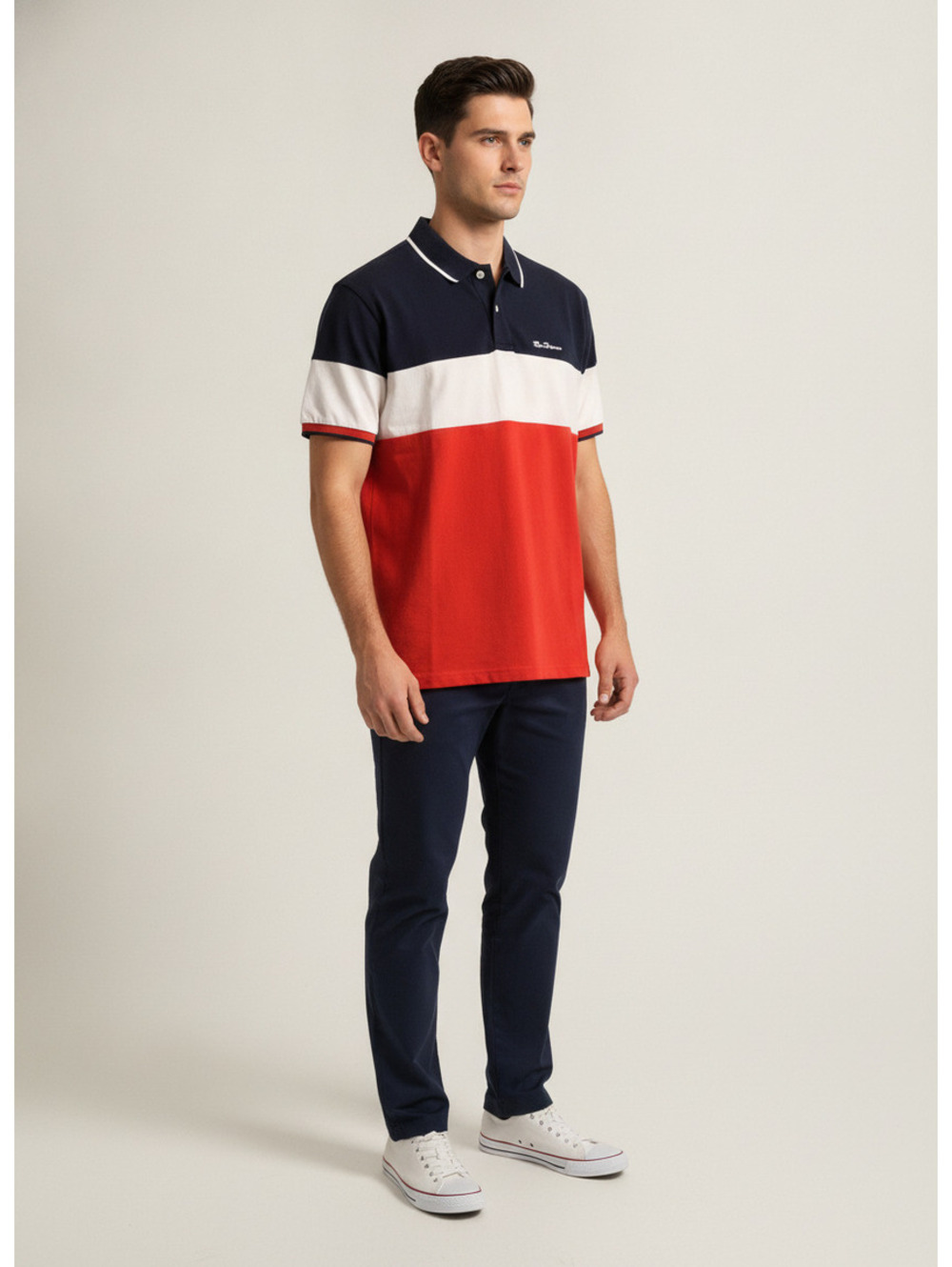 Ben Sherman Men's Colorblock Polo Shirt XL Navy White Red